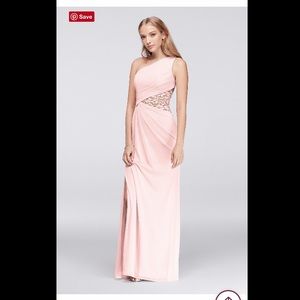 one-shoulder Mesh bridesmaid dress with lace inset